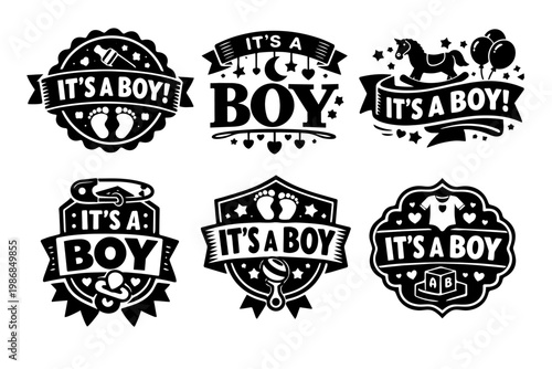 It's a boy text stamps set announcing newborn baby arrival, celebrating gender reveal event
