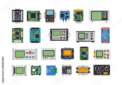 Various electronic devices and gadgets on display in a technology showcase.