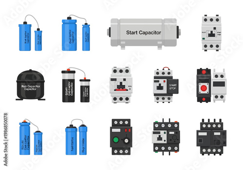 Electrical components and devices on a white surface in a technology setting with capacitors and batteries