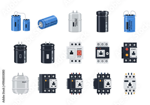 Electric fuses and circuit breakers on a white background