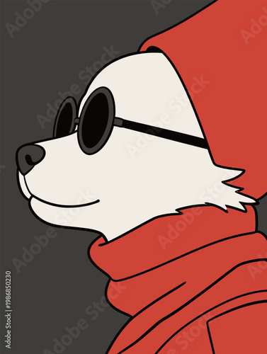 Cool Stylized Dog with Red Beanie and Sunglasses