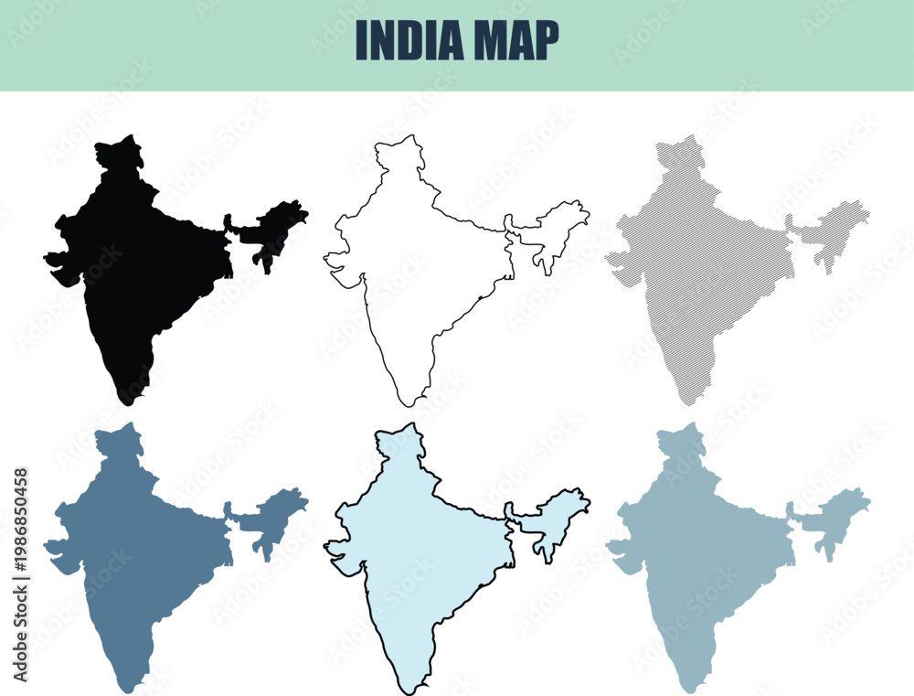 Obraz premium India map silhouettes and outlines in various styles for graphic design and infographics