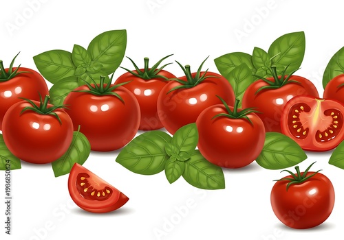 Juicy Tomatoes & Basil: A Vibrant 3D Render