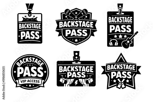 Set of backstage pass badges and labels, offering exclusive vip access to concerts, festivals, and music events