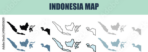Indonesia map outline collection with different styles on white background