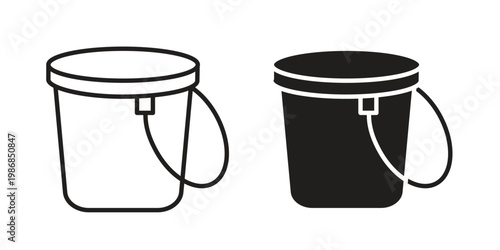 Bucket icon design. Editable outlined stroke and solid symbols