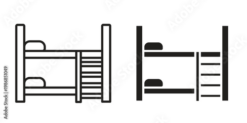 Bunk bed icon design. Editable outlined stroke and solid symbols