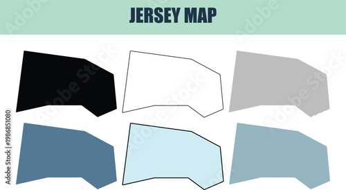 Jersey map outlines in six distinct styles and colors for geographic and informational use