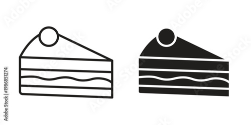 Cake icon design. Editable outlined stroke and solid symbols