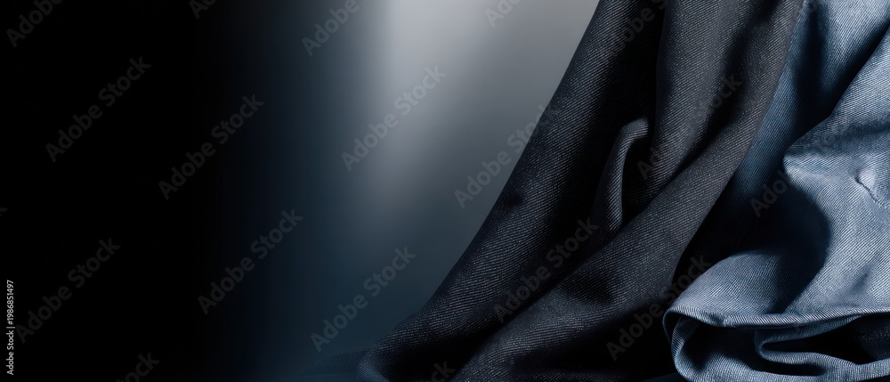 Fototapeta premium A textured image featuring draped fabric, with dark and light shades of blue against a gradient backdrop
