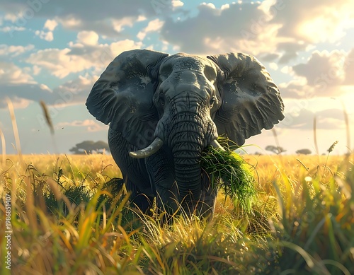 Elephant in golden savanna