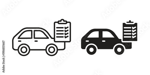 Car repair check list icon design. Editable outlined stroke and solid symbols