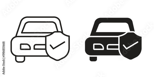 Car insurance icon design. Editable outlined stroke and solid symbols