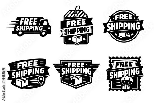 Free shipping icon set for e-commerce, offering package delivery, logistics, and quick service for online shopping