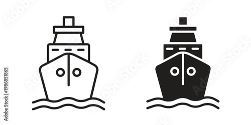Cargo Ship icon design. Editable outlined stroke and solid symbols
