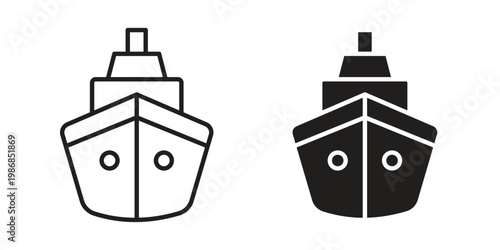 Cargo ship icon design. Editable outlined stroke and solid symbols