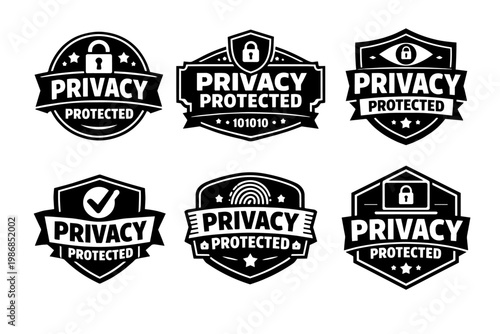 Privacy protected badges and security shields set securing data and digital information online