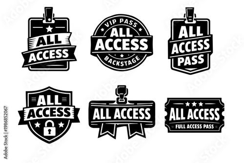 All access pass badges and tickets collection. Vip backstage entrance authorizations for events, concerts, and festivals