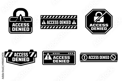 Access denied vector icon set illustrating security, warning, forbidden, and blocked access concepts