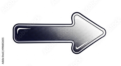 Stylized Metallic Right Pointing Arrow Graphic Icon.