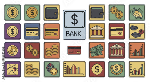 Collection of Financial and Banking Icons for Business and Economy.
