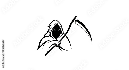 Stylized Grim Reaper Hooded Figure Holding Scythe Illustration.