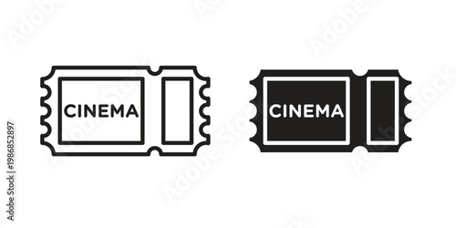 Cinema tickets icon design. Editable outlined stroke and solid symbols