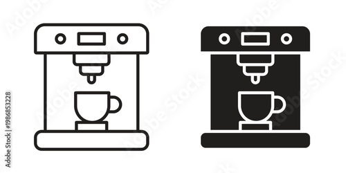 coffee machine icon design. Editable outlined stroke and solid symbols
