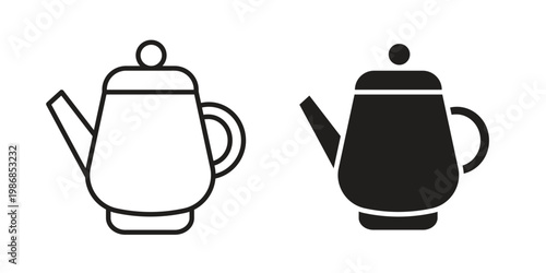 Coffee pot icon design. Editable outlined stroke and solid symbols