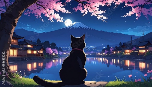 Feline moonlit vista