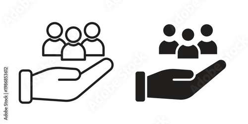 Community icon design. Editable outlined stroke and solid symbols