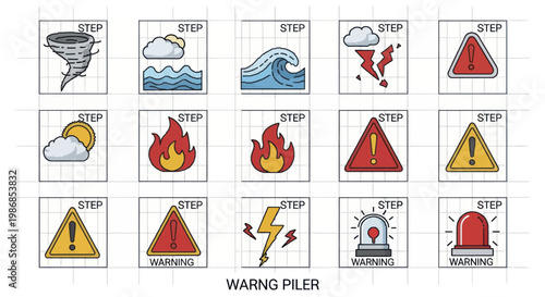 Collection of natural disaster and warning icons in a grid layout.