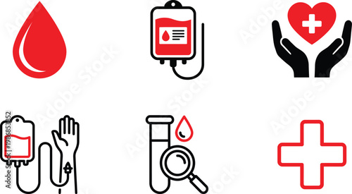 Blood donation and healthcare symbols a collection of medical icons