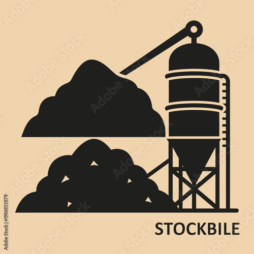 Industrial stock pile and silo icon, graphic illustration