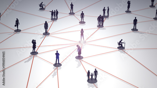 Professional networking concept showing interconnected individuals forming a structured system that represents business relationships, collaboration and communication flows.