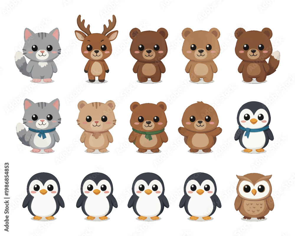 Obraz premium Cute Animal Icon Set Vector for Apps and Websites, Flat Style Illustration