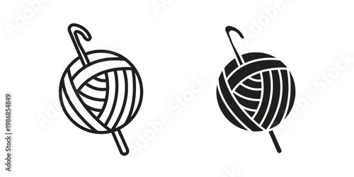Crochet icon design. Editable outlined stroke and solid symbols
