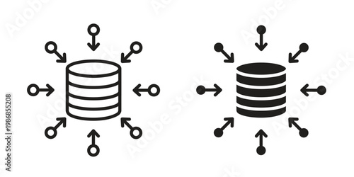 Data aggregation icon design. Editable outlined stroke and solid symbols