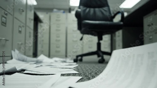 Chaotic Office Desk Corner Crumpled White Paper Balls Spilled Colorful Paperclips Soft Window Light Deadline Aftermath