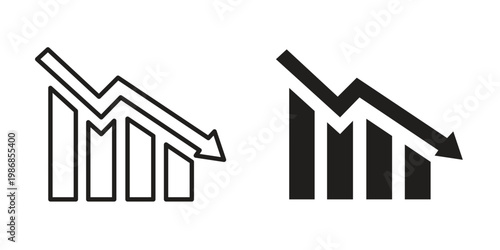 Decrease icon design. Editable outlined stroke and solid symbols