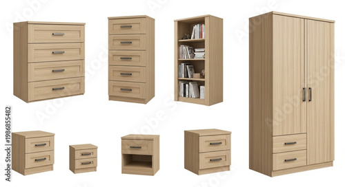 Collection of wooden furniture items for home storage and organization.