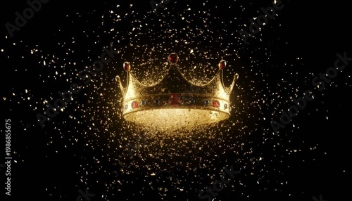 Golden crown shattering into dust symbolizing power downfall