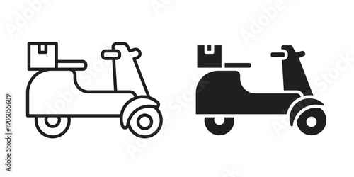 Delivery scooter icon design. Editable outlined stroke and solid symbols