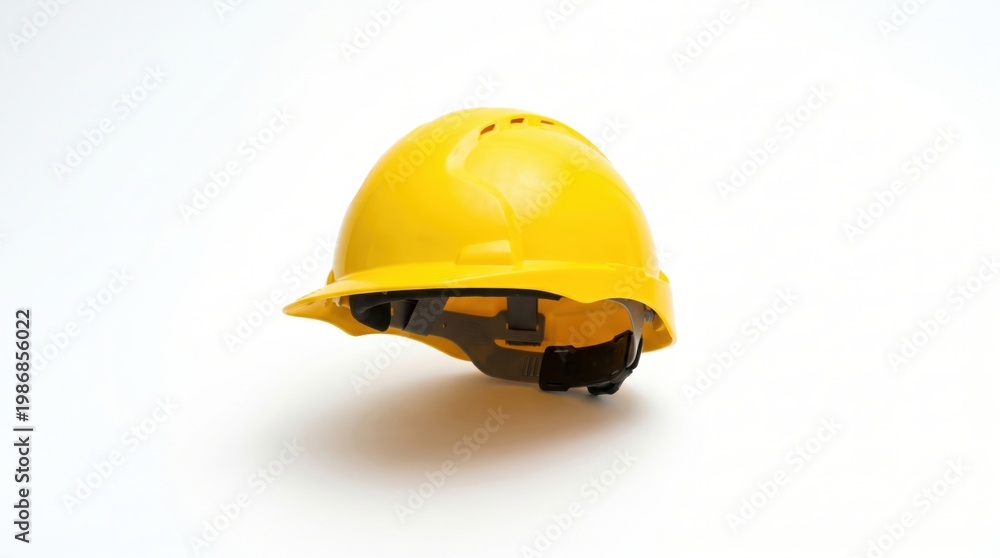 Fototapeta premium Yellow construction safety helmet on a clean white background.