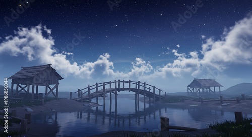Moonlit Bridge: A Serene 3D Render