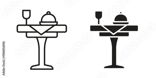 Dining table icon design. Editable outlined stroke and solid symbols