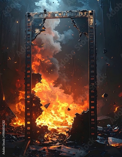 Fiery portal in frame