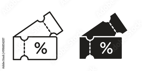 Discount coupon icon design. Editable outlined stroke and solid symbols
