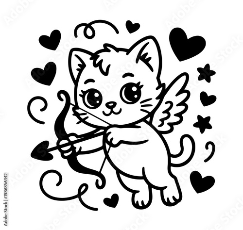 cute cat cupid kawai character cartoon illustration