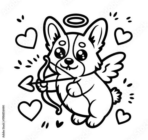 Cute sitting smiling corgi dog vector cartoon illustration. Kawai corgi  cupid heart